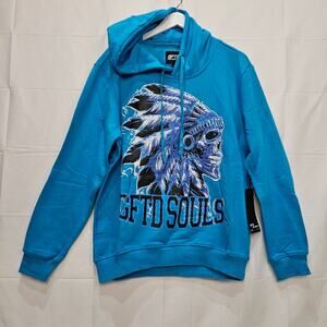 GFTD LA GFTD Souls Skull Feathers Crystals Blue Hoodie Size Medium